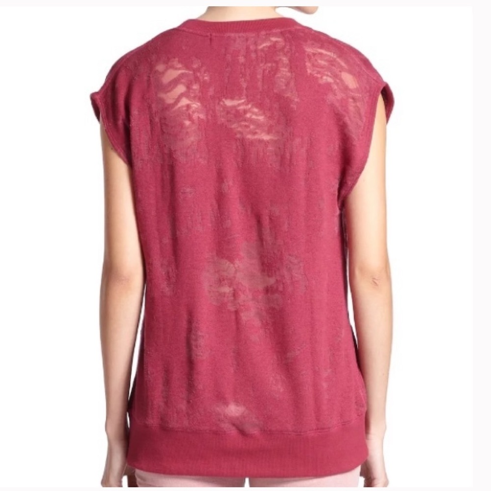 IRO Jeans Nuala Distressed Sleeveless Sweater Muscle Tee Greanadine